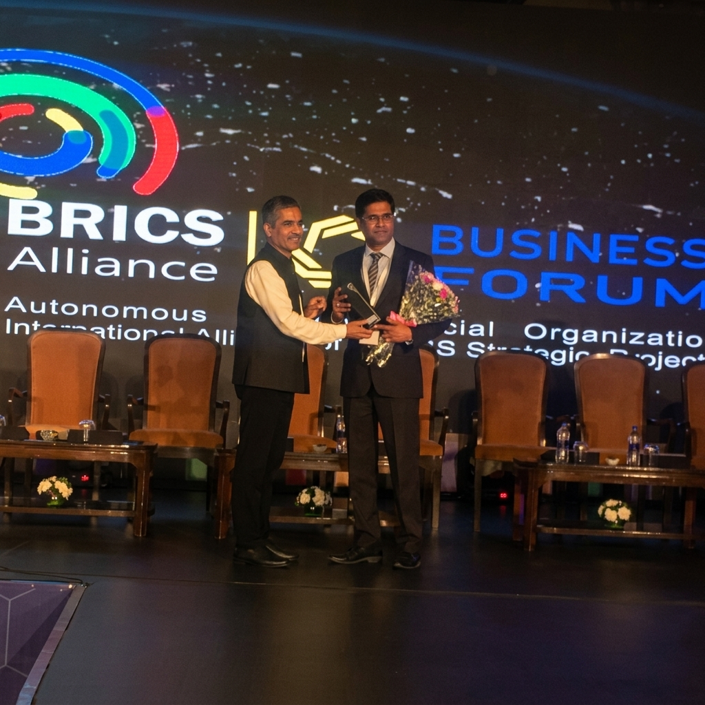 Purushotham Adi receiving BRICS Business Forum Award