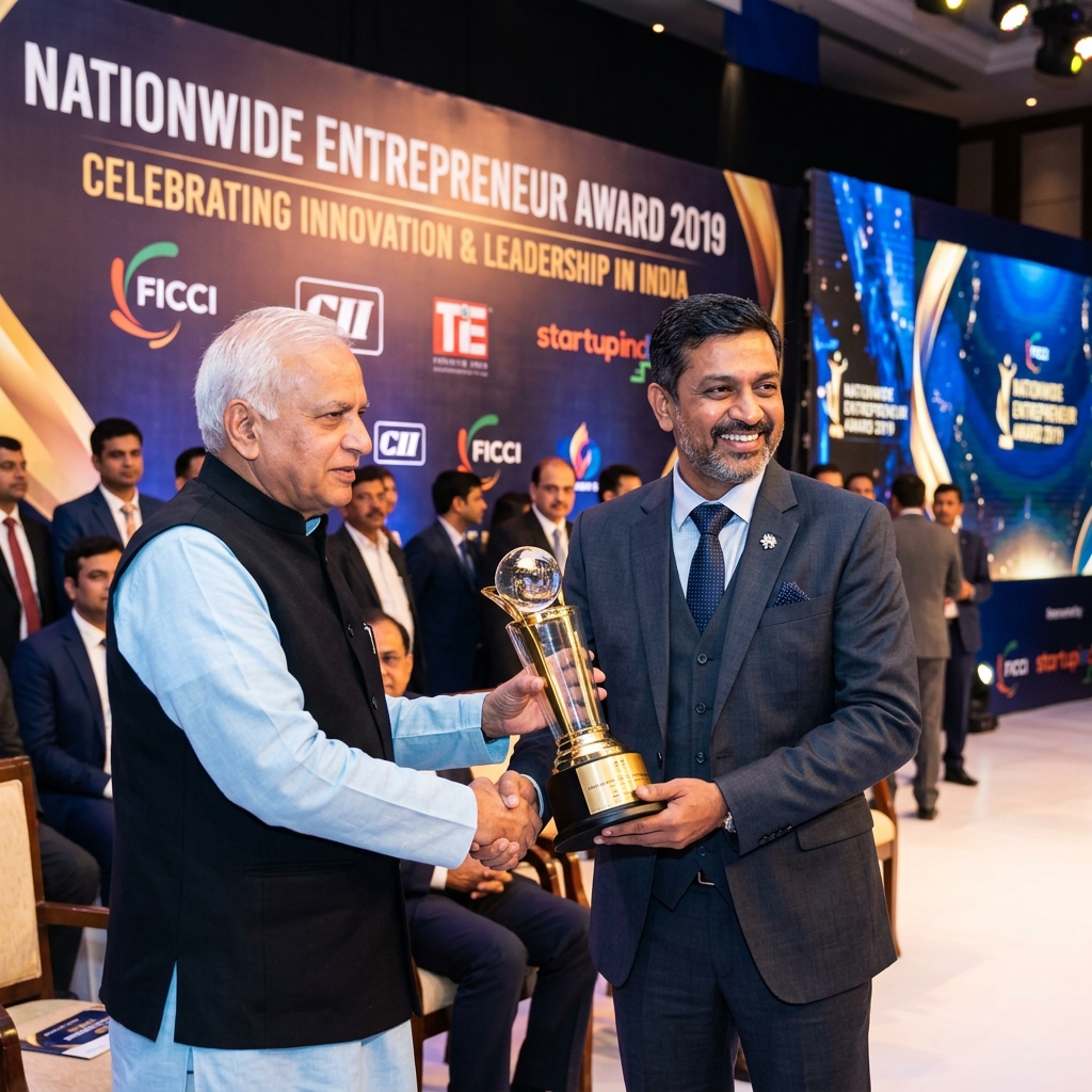 Purushotham Adi receiving Nationwide Entrepreneur Award 2019